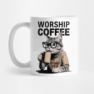 Worship Coffee Geek Cat Mug